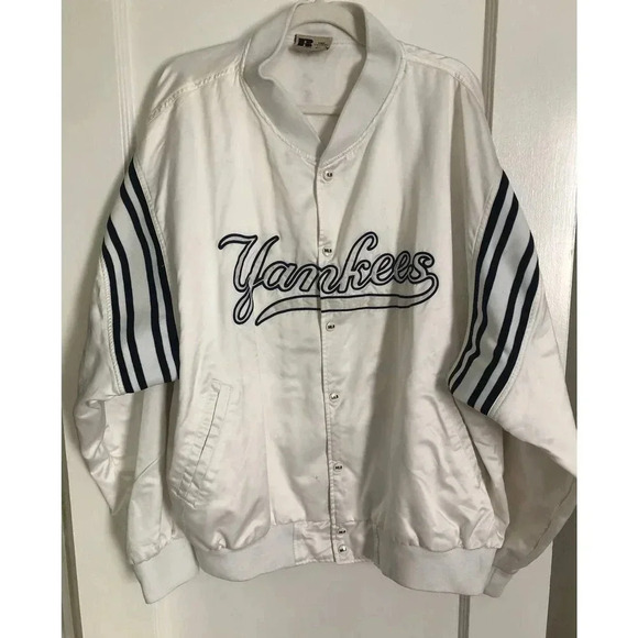 Vntg Russell White Yankee Satin Jacket, 3XL